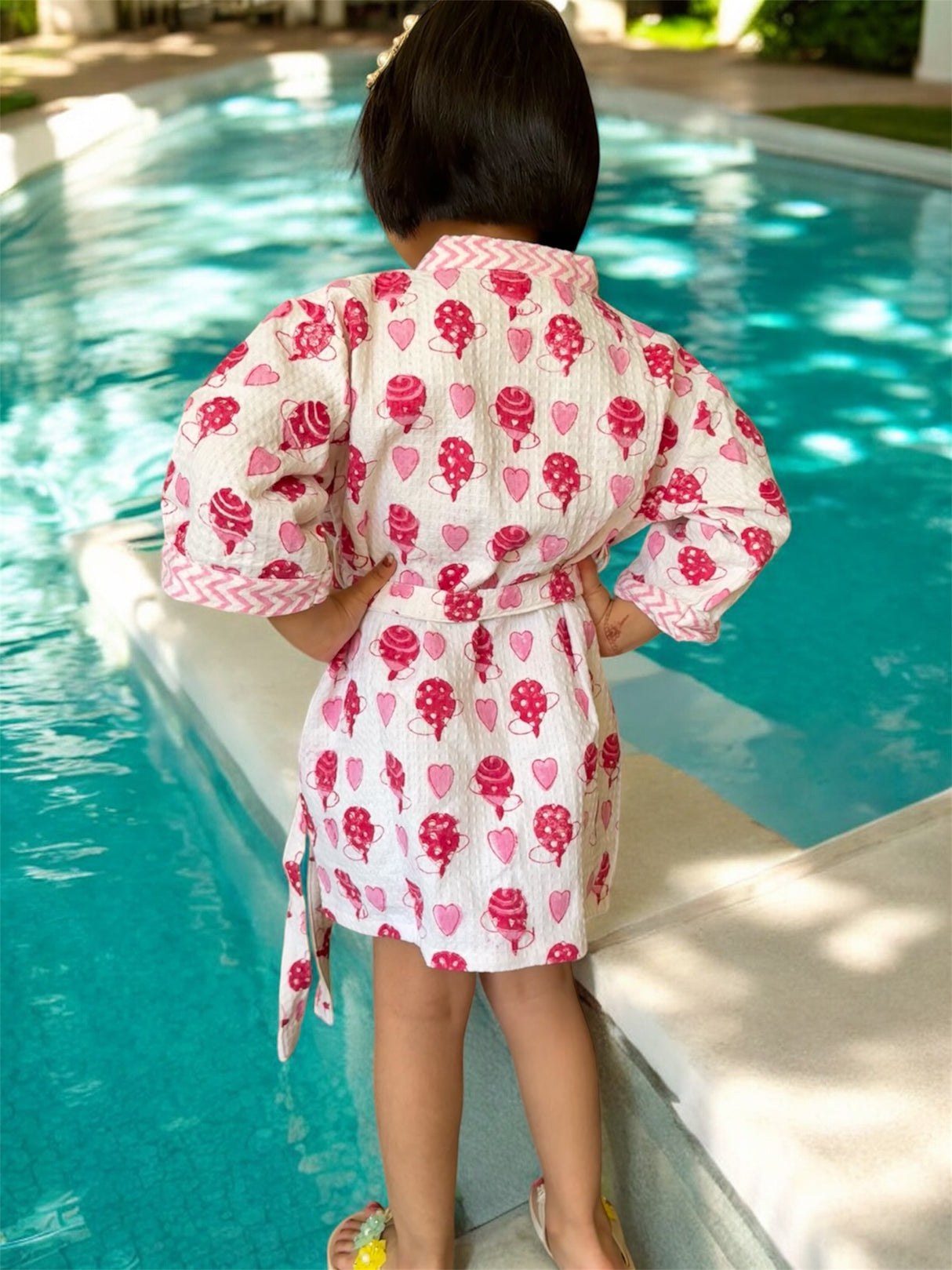 Kids Bathrobe-Cotton Waffle Blockprint