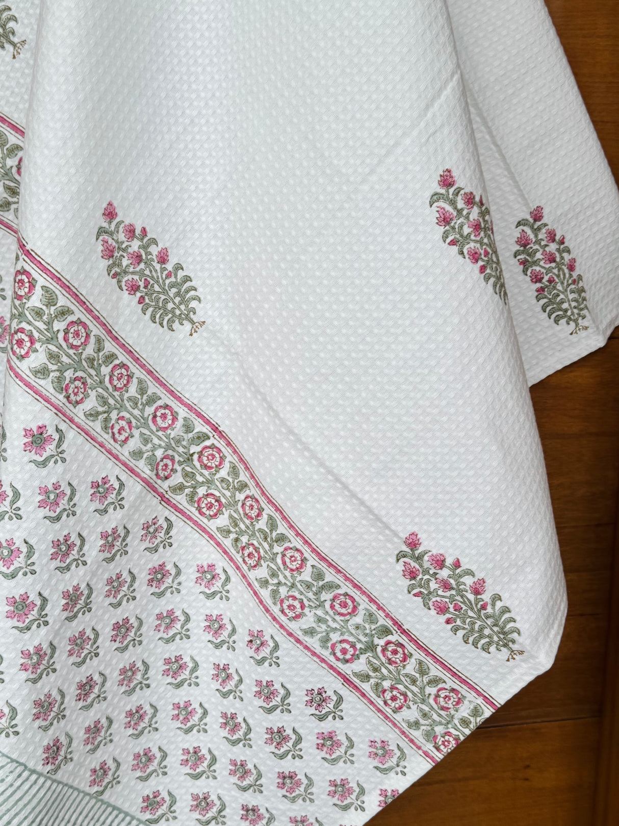 Royal Pink Floral Blockprint Cotton Towel – Waffle Weave