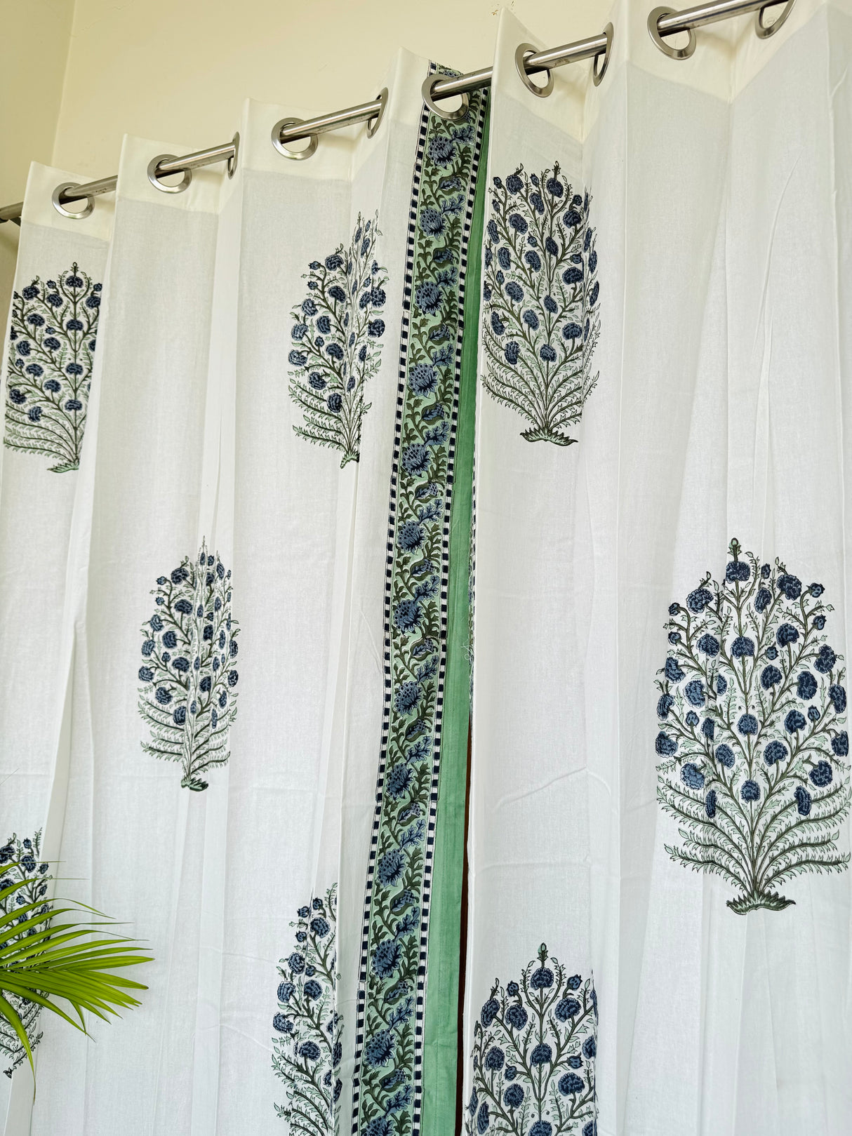 Pair of Pink Blockprint Cotton Curtain (Set of 2)