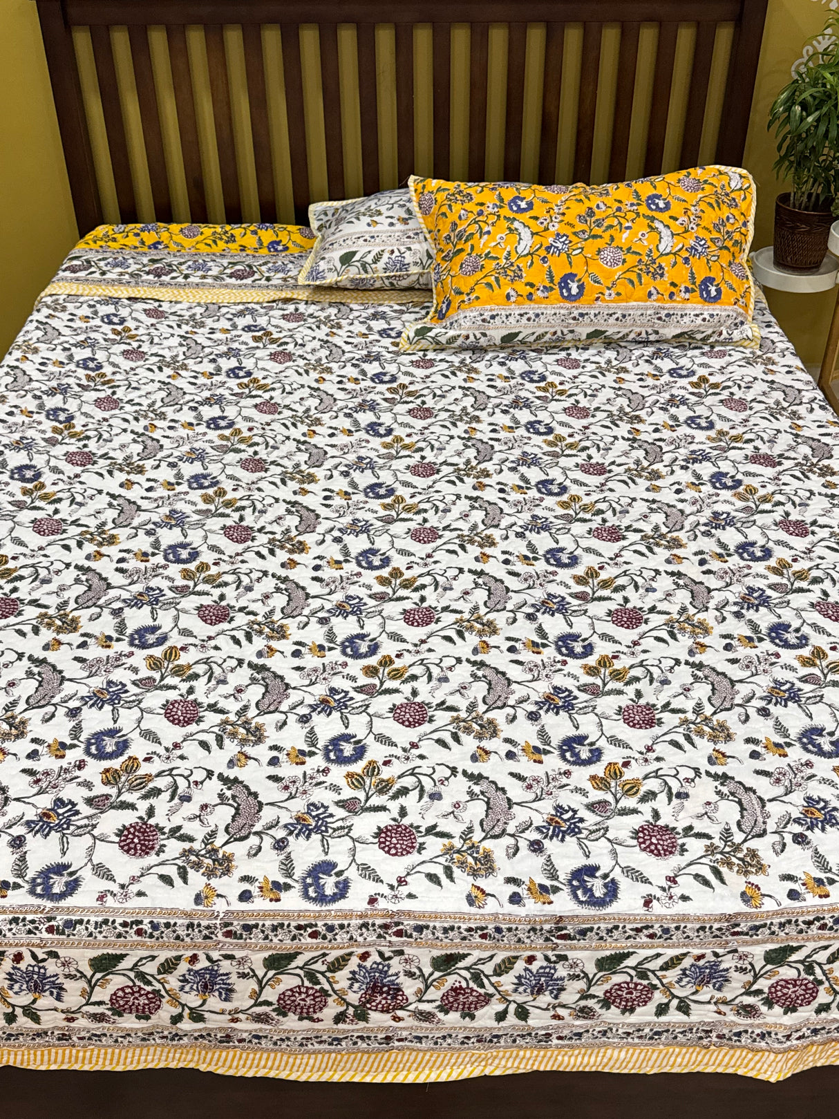 KING Size Quilted Blockprint REVERSIBLE Mulmul Bedcover (108*108 inches)