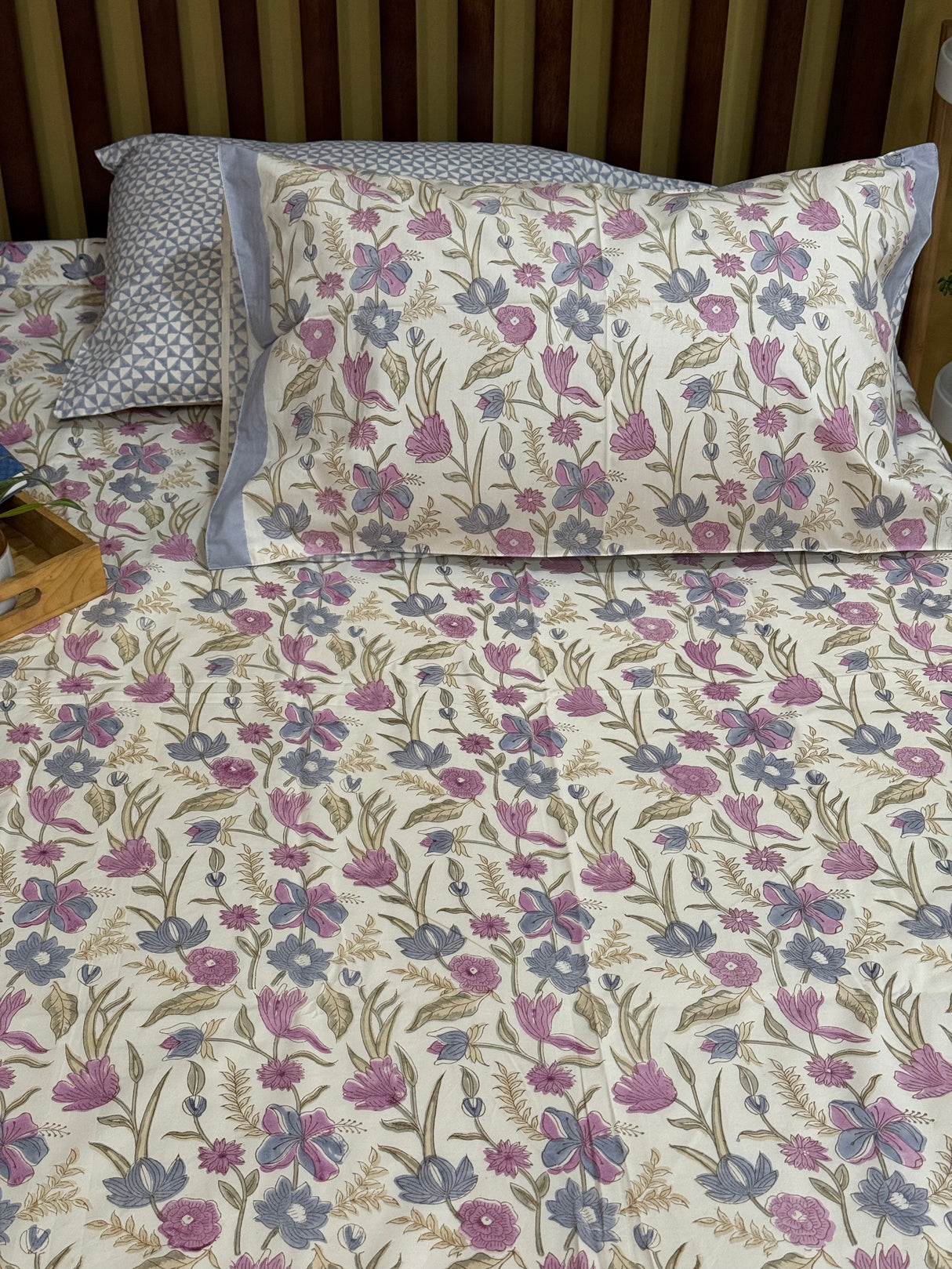 Blockprint Cotton Bedsheet - Light Brown Base Color