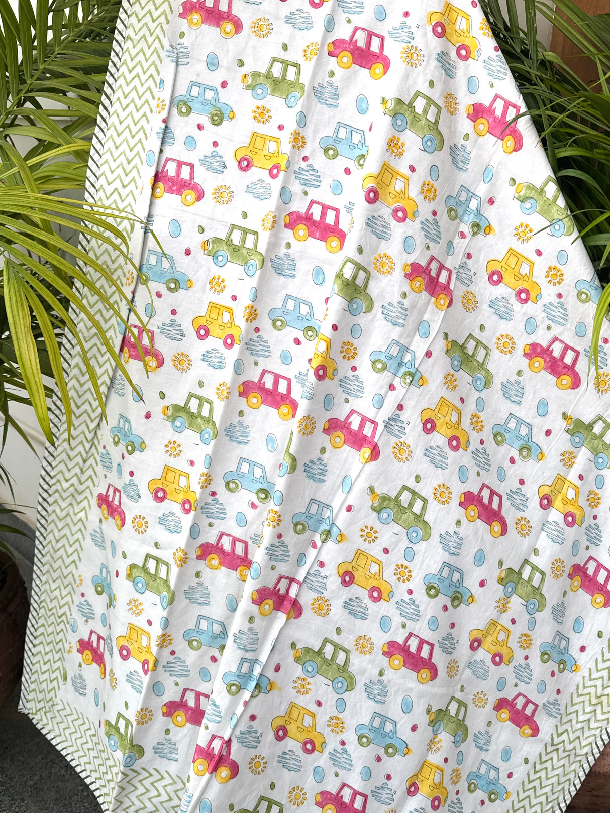 Green Cute Cars- Layered Kids Blanket