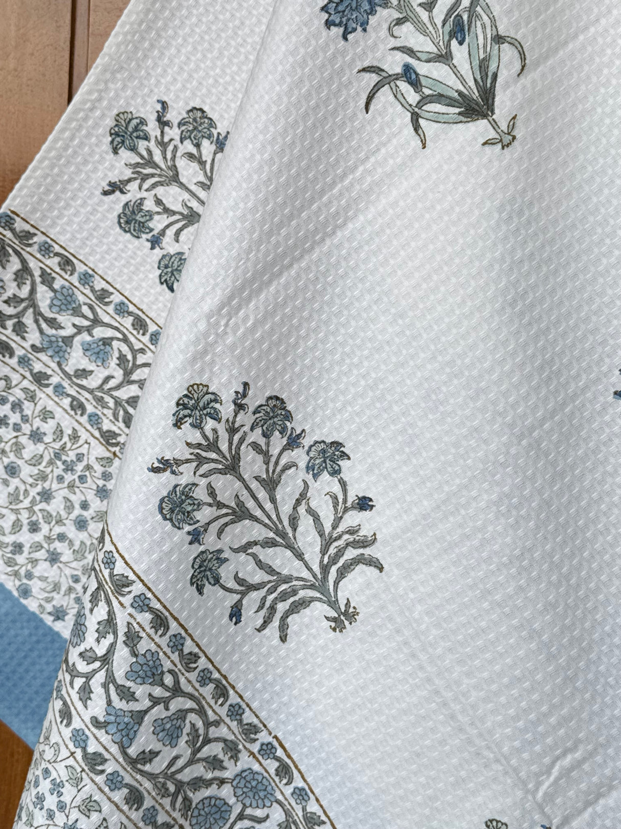 Exquisite Blue Blockprint Cotton Towel- Waffle Weave