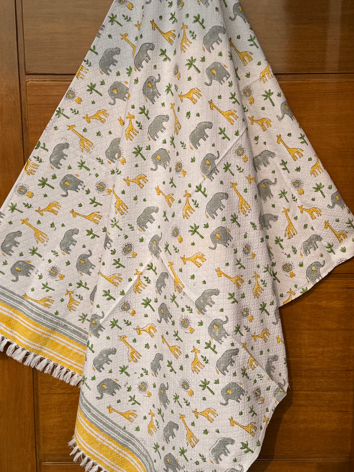 Elephants Giraffe Blockprint Kids Towel – Cotton Jacquard Weave