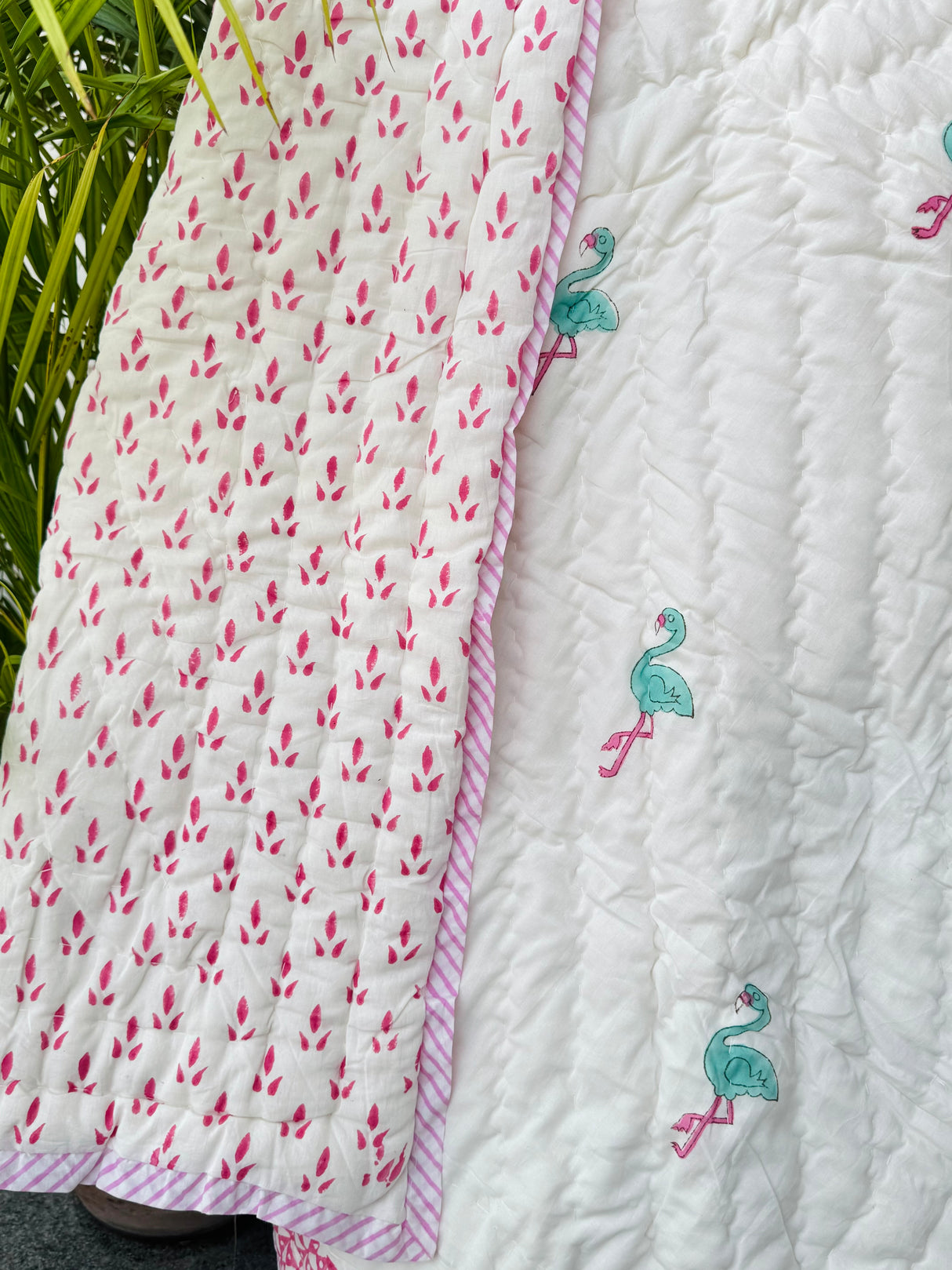 Pink Flamingo Kids Quilt Handblock Printed
