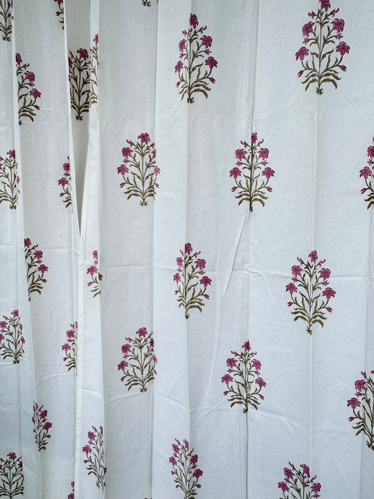 Pair of Pink Blockprint Cotton Curtain (Set of 2)