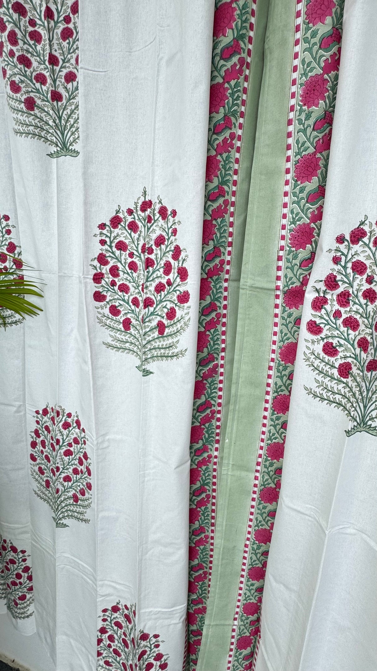 Pair of Pink Blockprint Cotton Curtain (Set of 2)