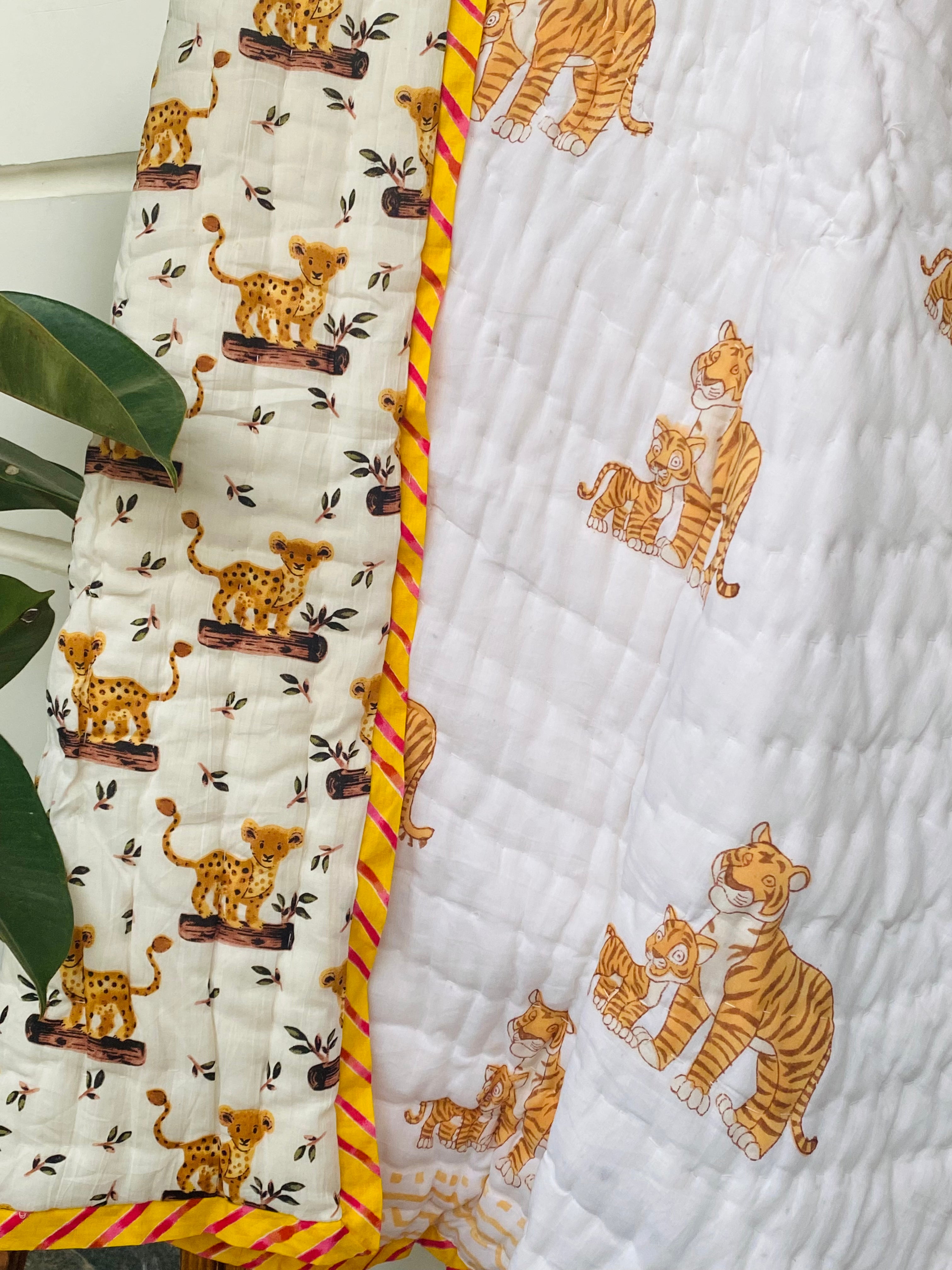 Tiger Kids Quilt Handblock Printed- 60*40 inches