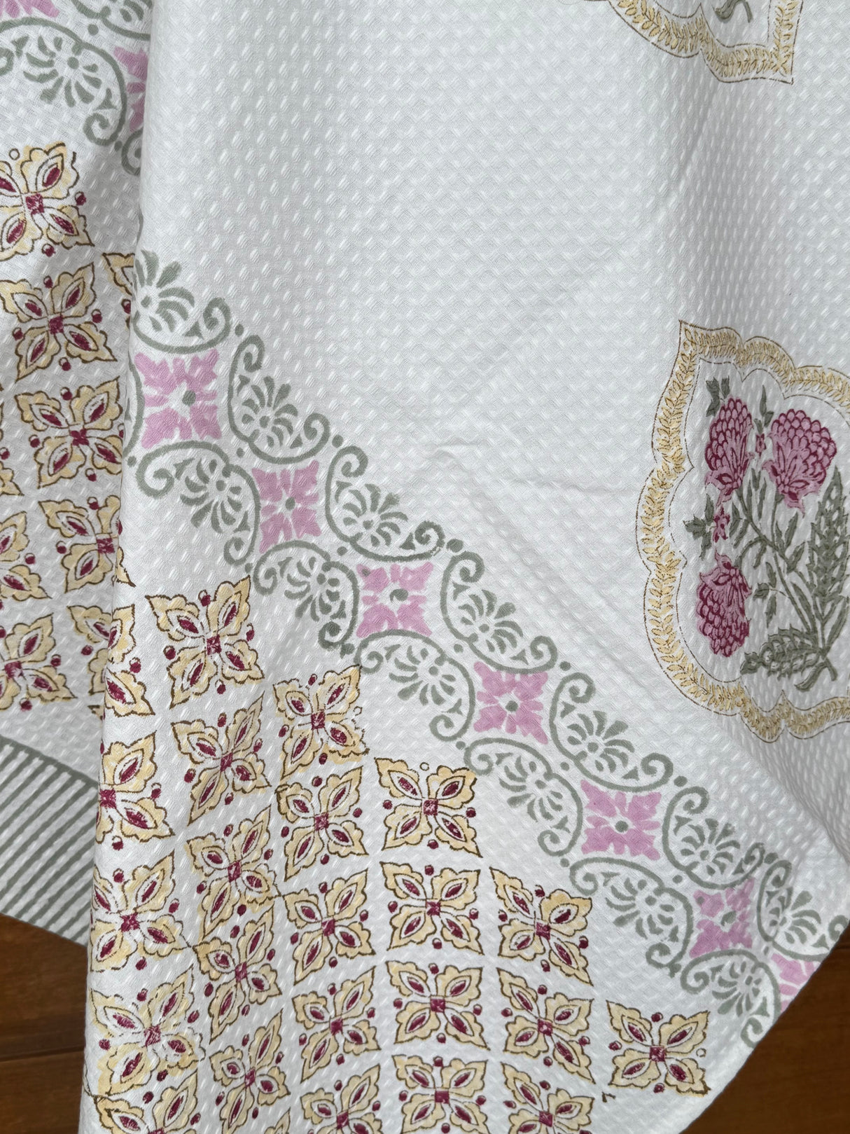 Classy Floral Blockprint Cotton Towel – Waffle Weave