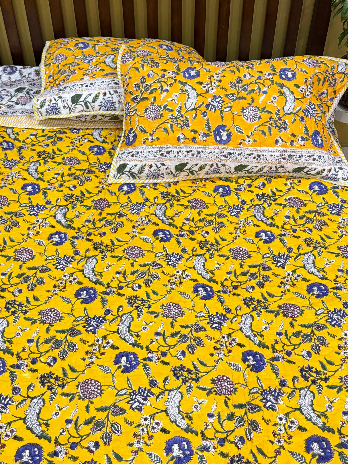 KING Size Quilted Blockprint REVERSIBLE Mulmul Bedcover (108*108 inches)