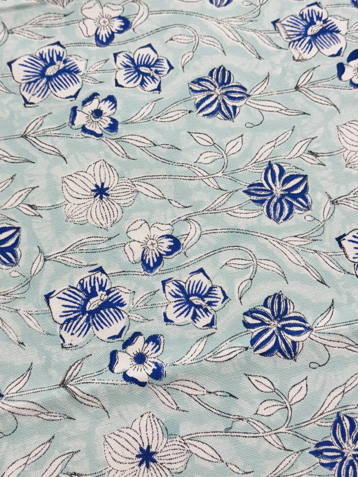 Blue Floral Blockprint Cotton Table Runner