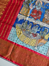 Indian Mythological Handloom Kanchi Pattu Kalamkari Dupatta