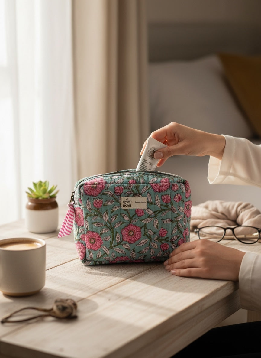 Royal Hand-Block Cotton Quilted Utility Pouch