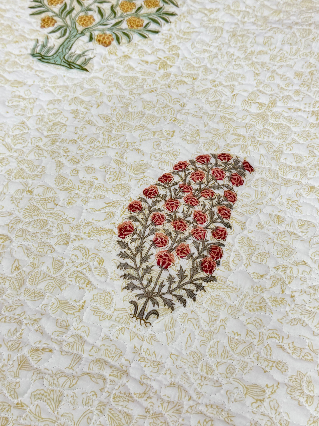 KING Size Quilted Blockprint REVERSIBLE Mulmul Bedcover (108*108 inches)