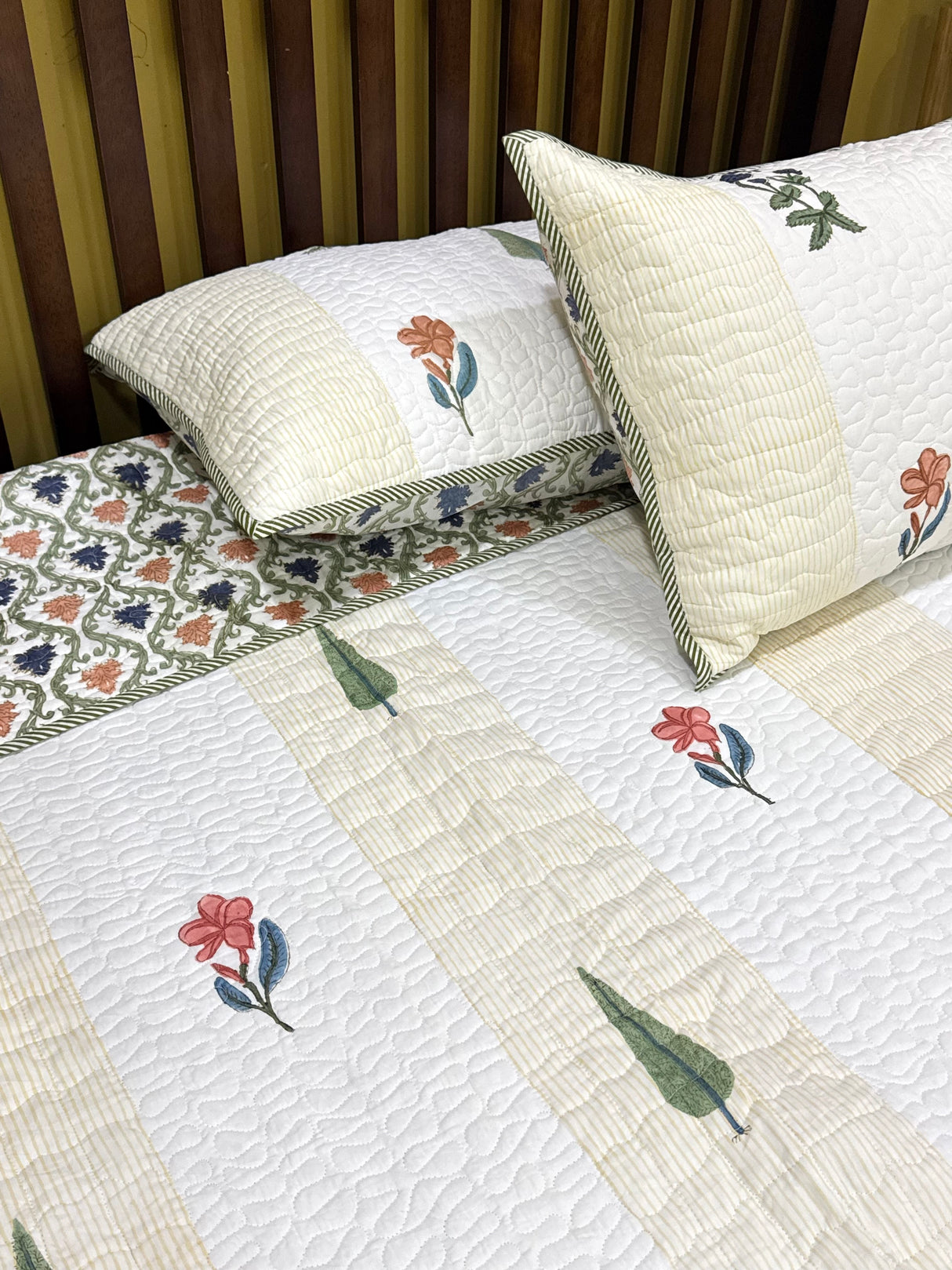 Double Size Quilted Blockprint REVERSIBLE Mulmul Bedcover (90*108 inches)