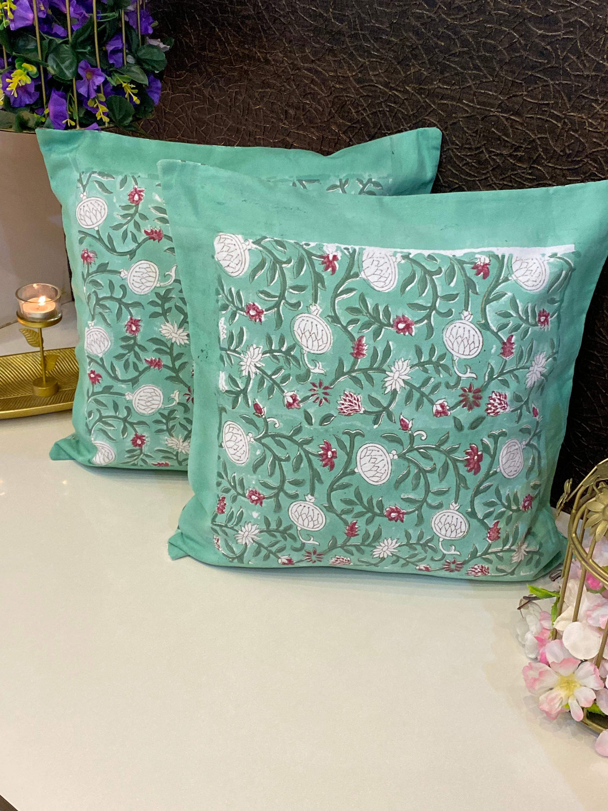 Pair of Handblock Printed Cushion Covers- 16*16 inches