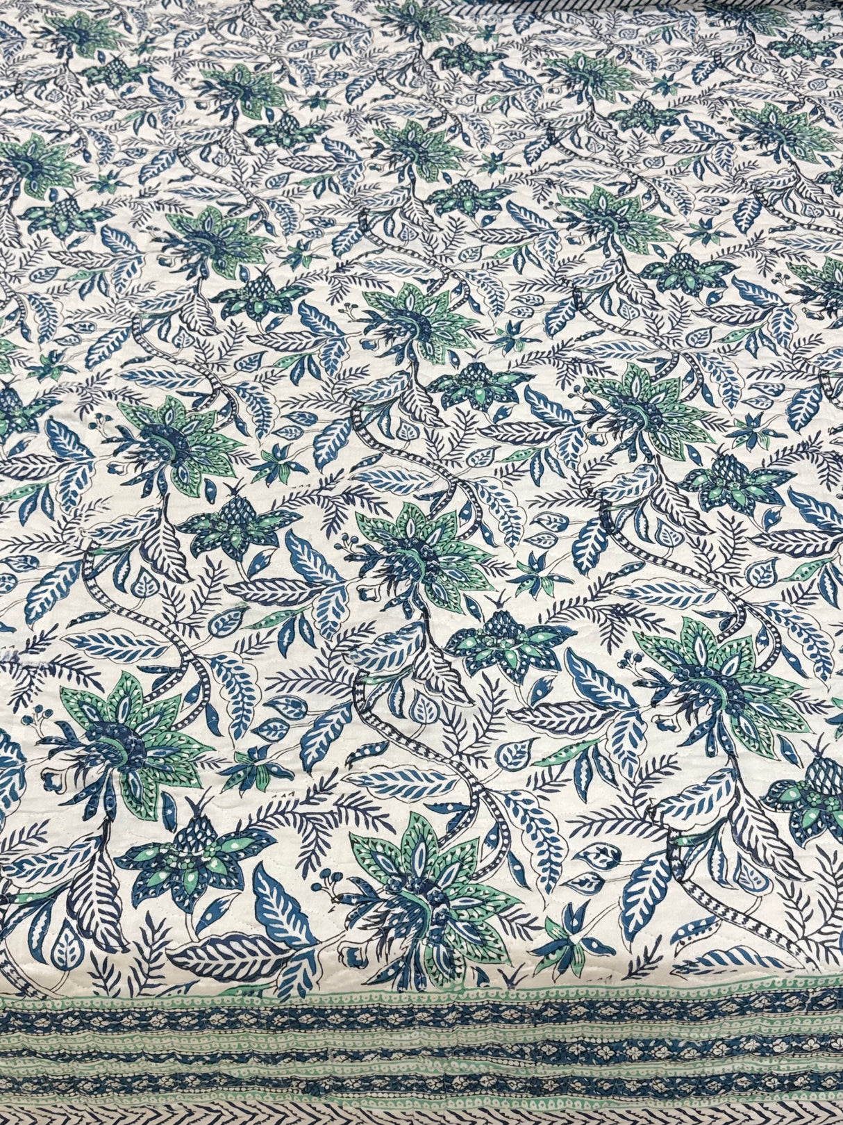 KING Size Quilted Blockprint REVERSIBLE Mulmul Bedcover (108*108 inches)