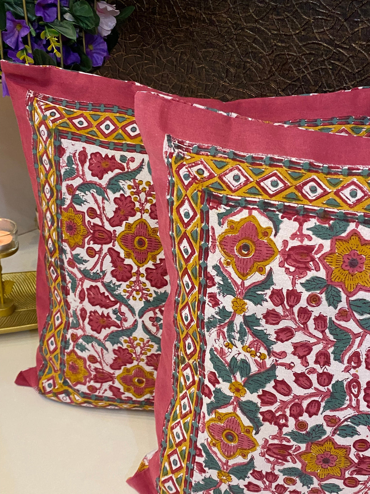 Pair of Handblock Printed Cushion Covers- 16*16 inches