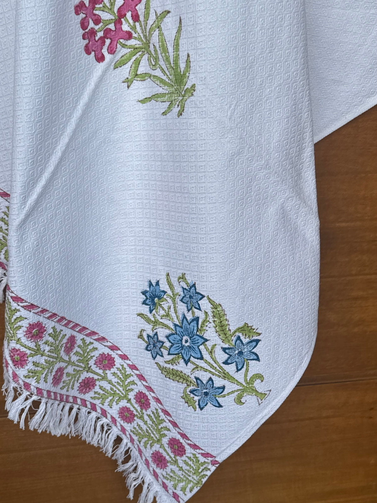 Pretty Floral Blockprint Soft Cotton Towel– Cotton Jacquard Weave