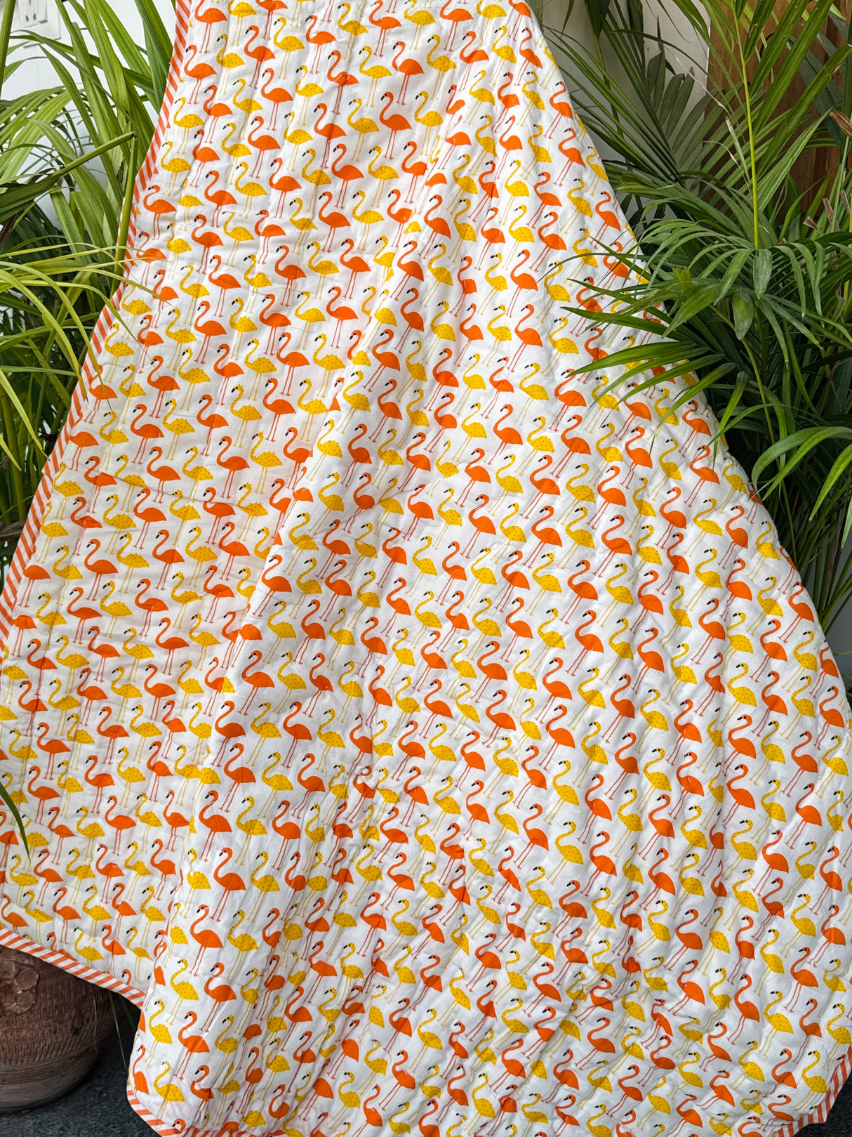 Yellow Orange Flamingo Kids Quilt