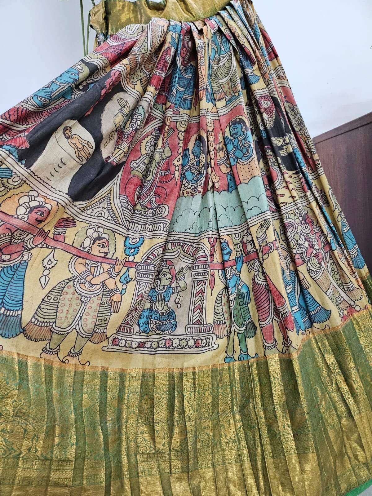 Green Limited Edition Kanchi Pattu Kalamkari Lehenga