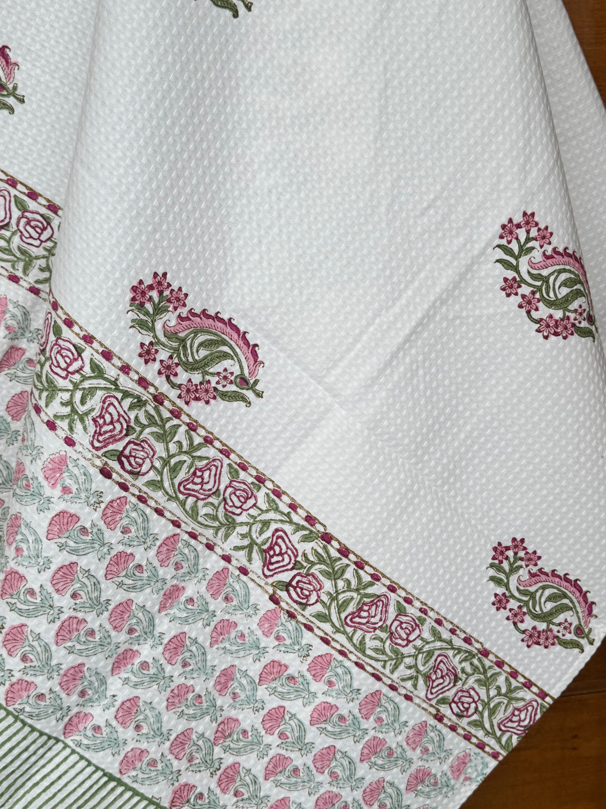 Beautiful Pink Blockprint Cotton Towel – Waffle Weave