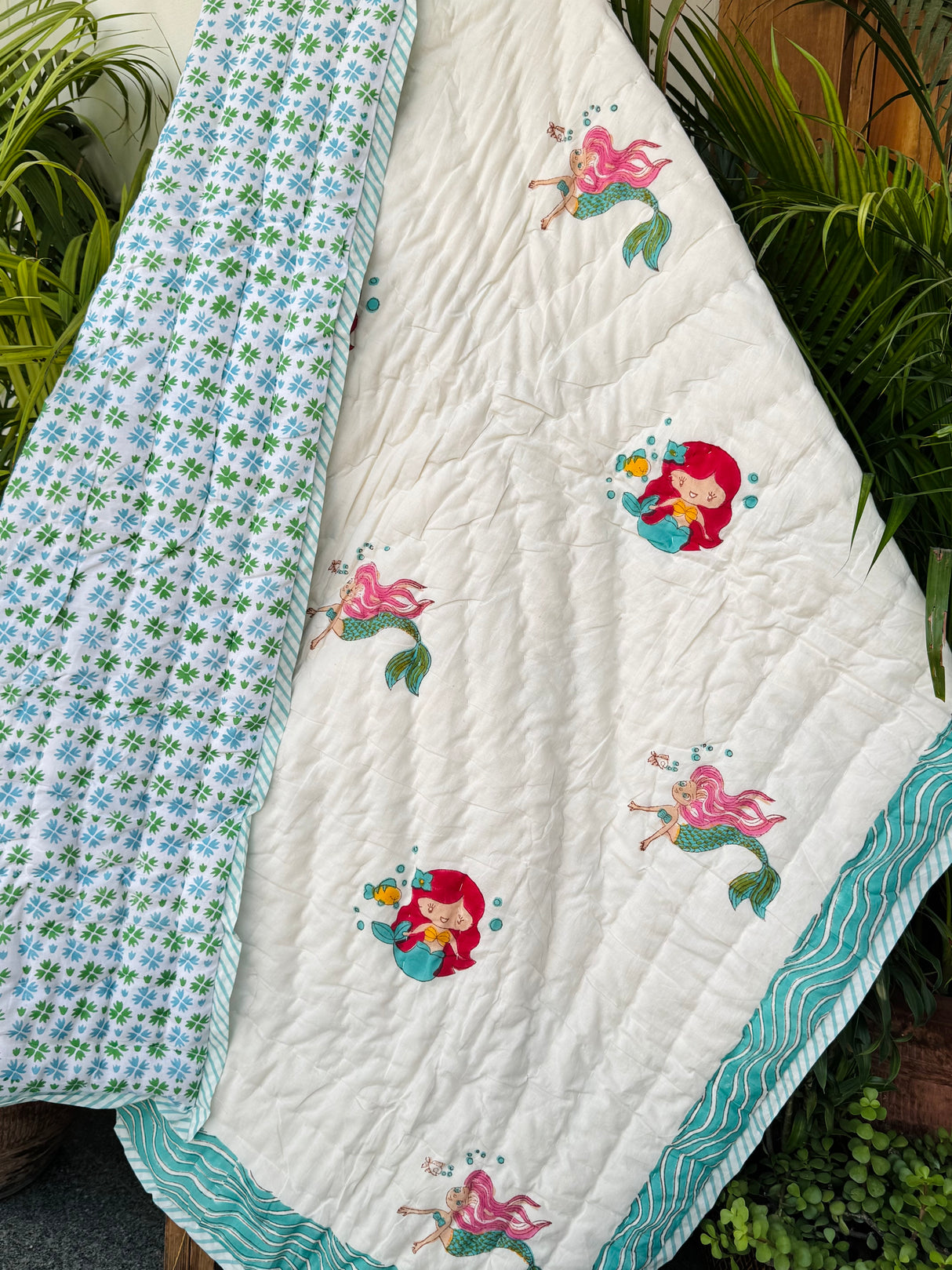 Mermaids Blockprint Kids Quilt