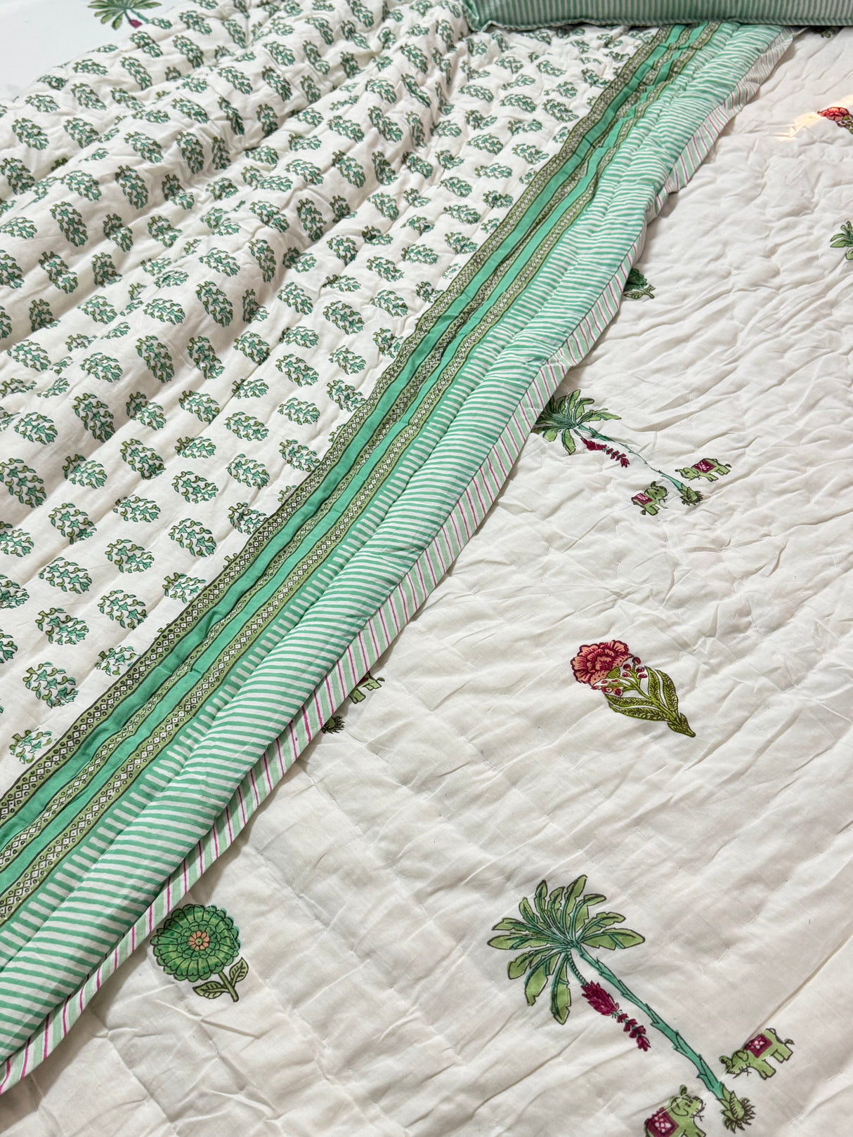 Blockprint Mulmul Reversible Quilt