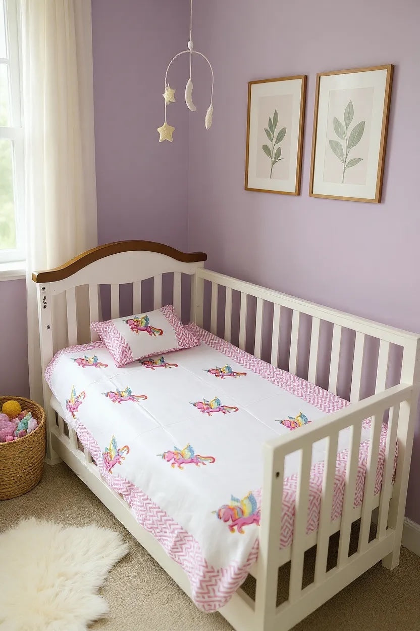Unicorn- Baby Cot Bedding (cot sheet, quilt, pillowcase)
