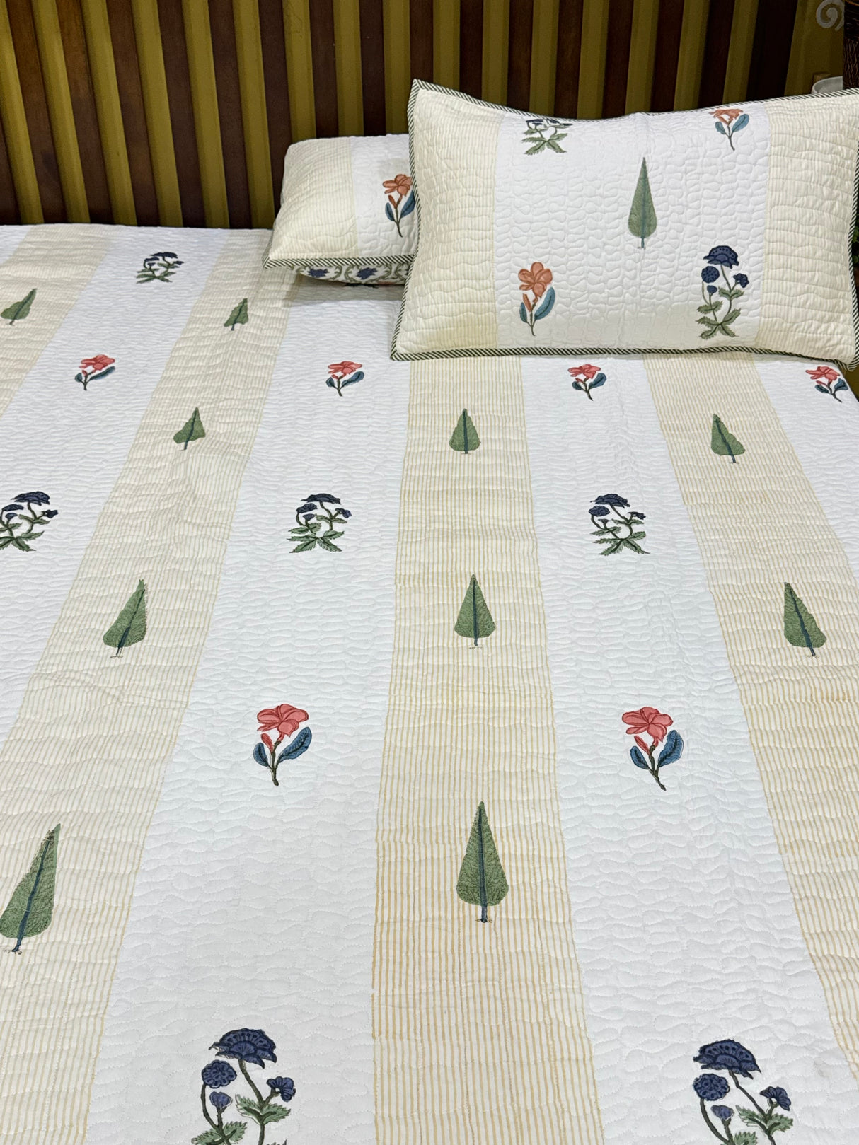 Double Size Quilted Blockprint REVERSIBLE Mulmul Bedcover (90*108 inches)