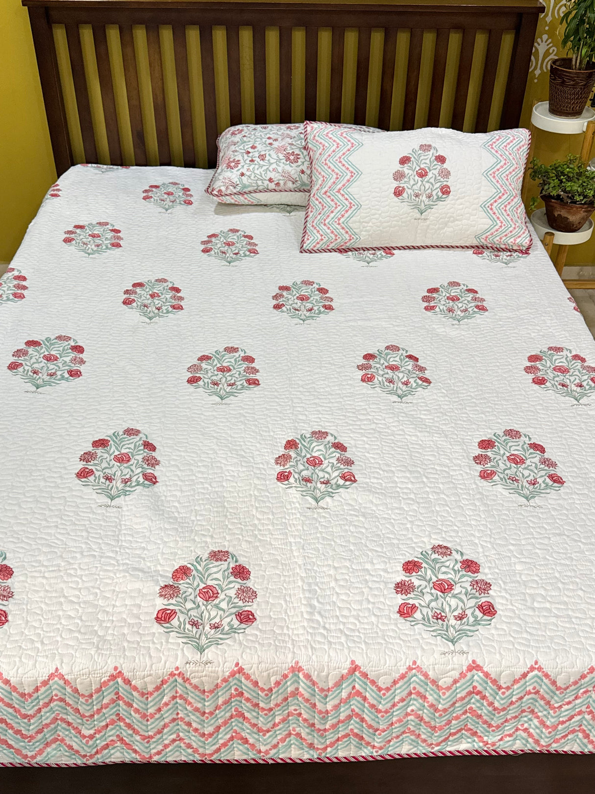 KING Size Quilted Blockprint REVERSIBLE Mulmul Bedcover (108*108 inches)