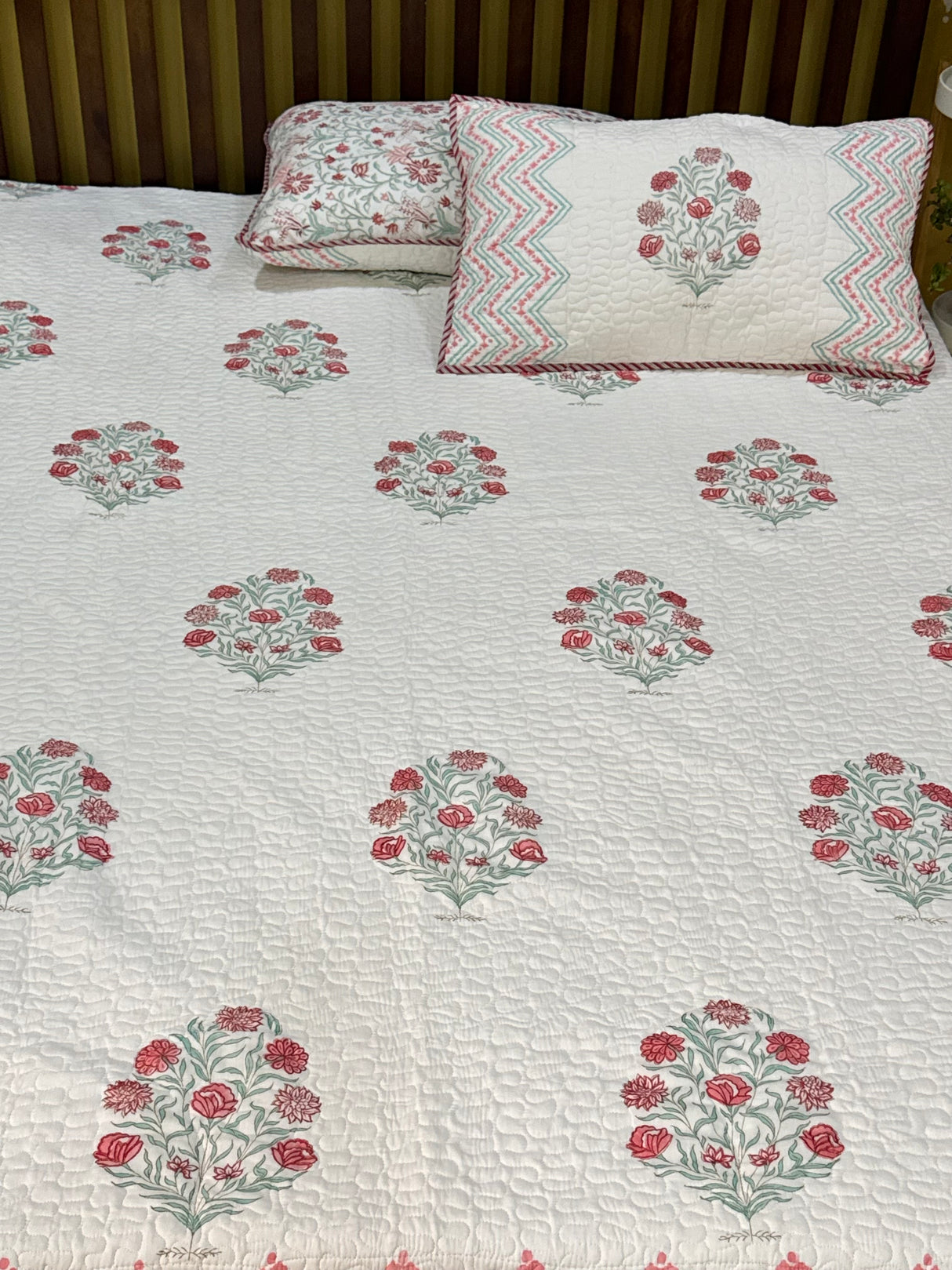 KING Size Quilted Blockprint REVERSIBLE Mulmul Bedcover (108*108 inches)