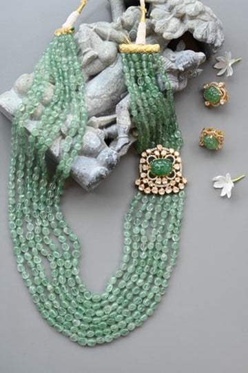 Handcrafted 92.5 Silver Moissanite Pendant Mala with Earrings