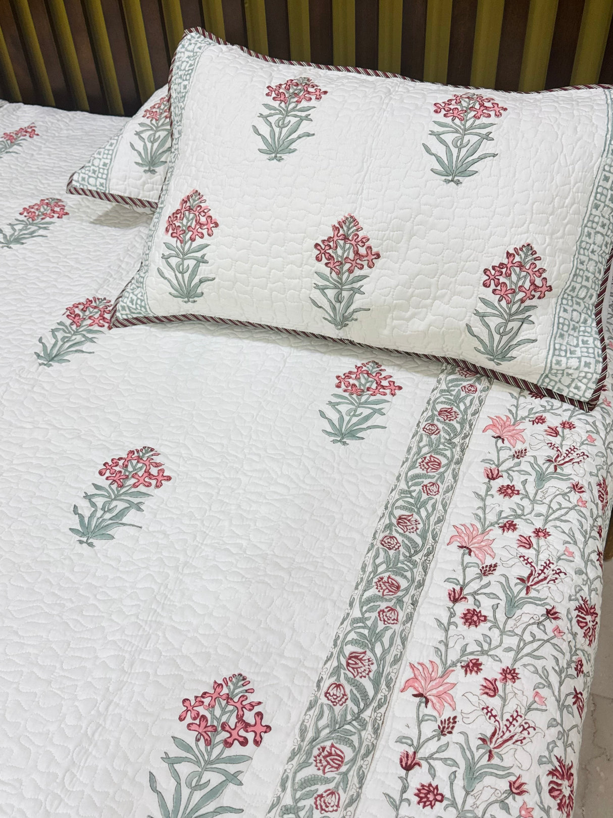 KING Size Quilted Blockprint REVERSIBLE Mulmul Bedcover (108*108 inches)