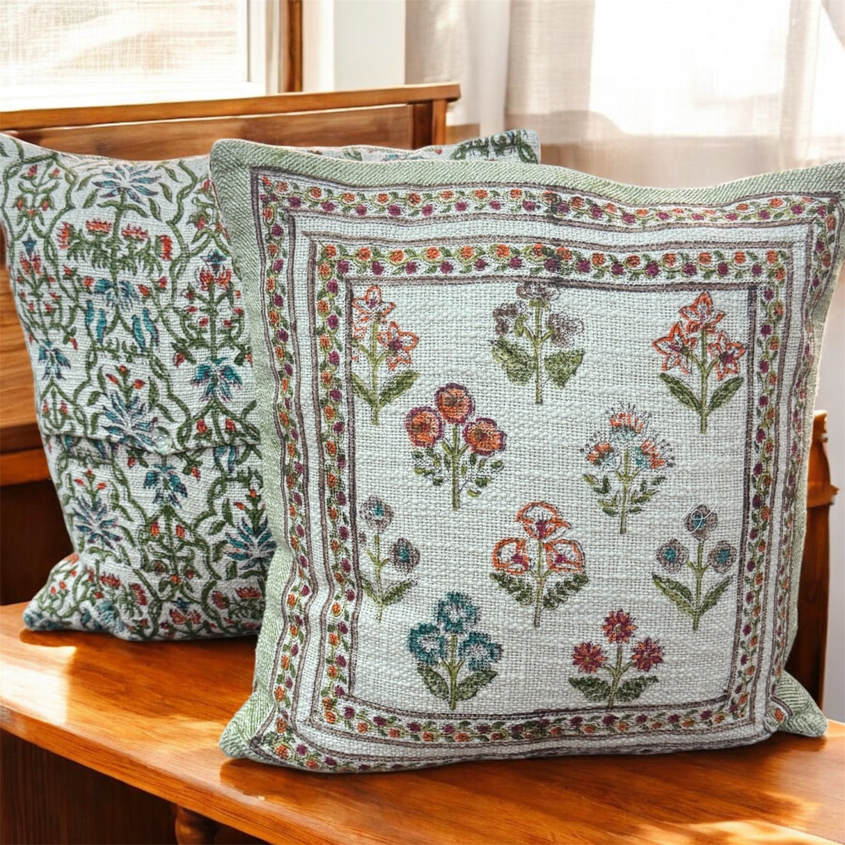 Pair of Handblock Printed Cushion Covers- 16*16 inches