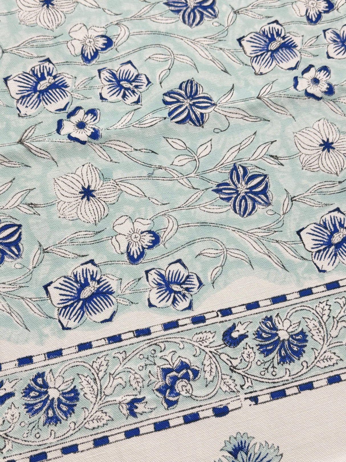 Blue Floral Blockprint Cotton Table Runner