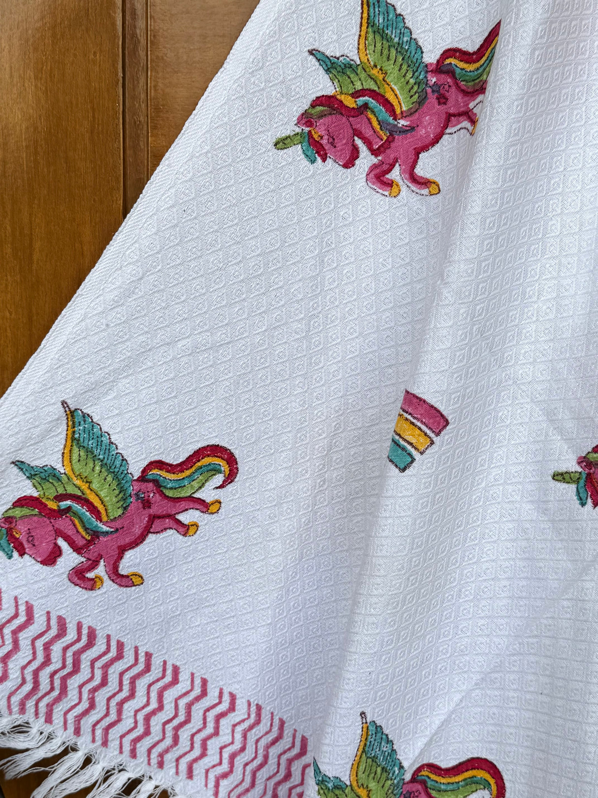Unicorn Rainbow Blockprint Kids Towel – Cotton Jacquard Weave