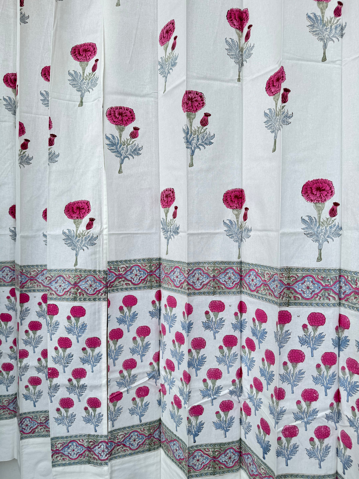 Pair of Pink Blockprint Cotton Curtain (Set of 2)