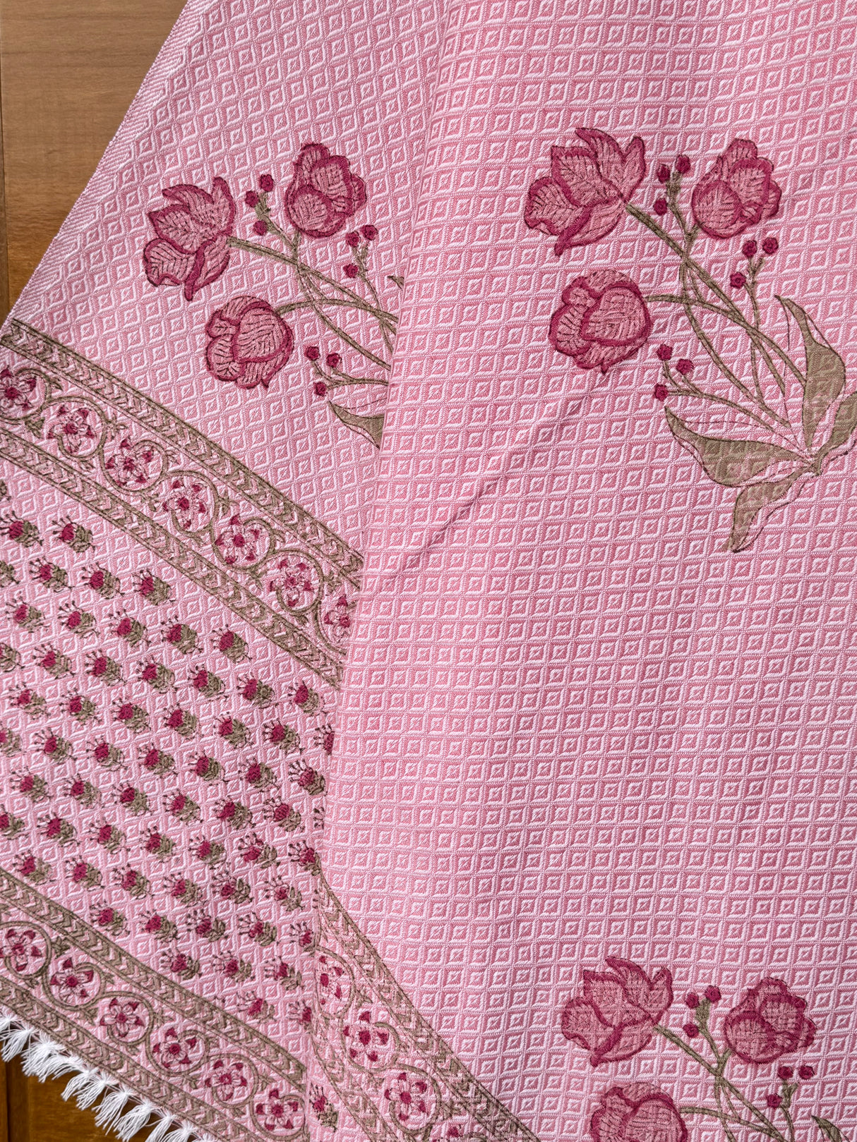 Pretty Pink Blockprint Soft Cotton Towel– Cotton Jacquard Weave