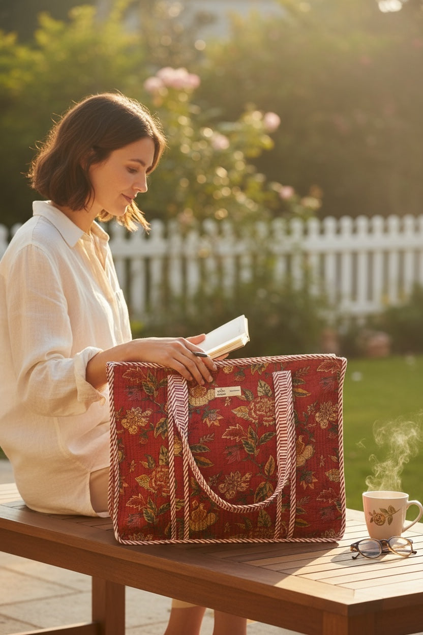 Beautiful Floral Cotton Carryall Handcrafted Tote Bag