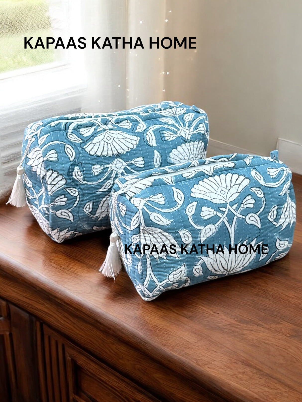 Grey White Set of 2 Pouches (medium and small)