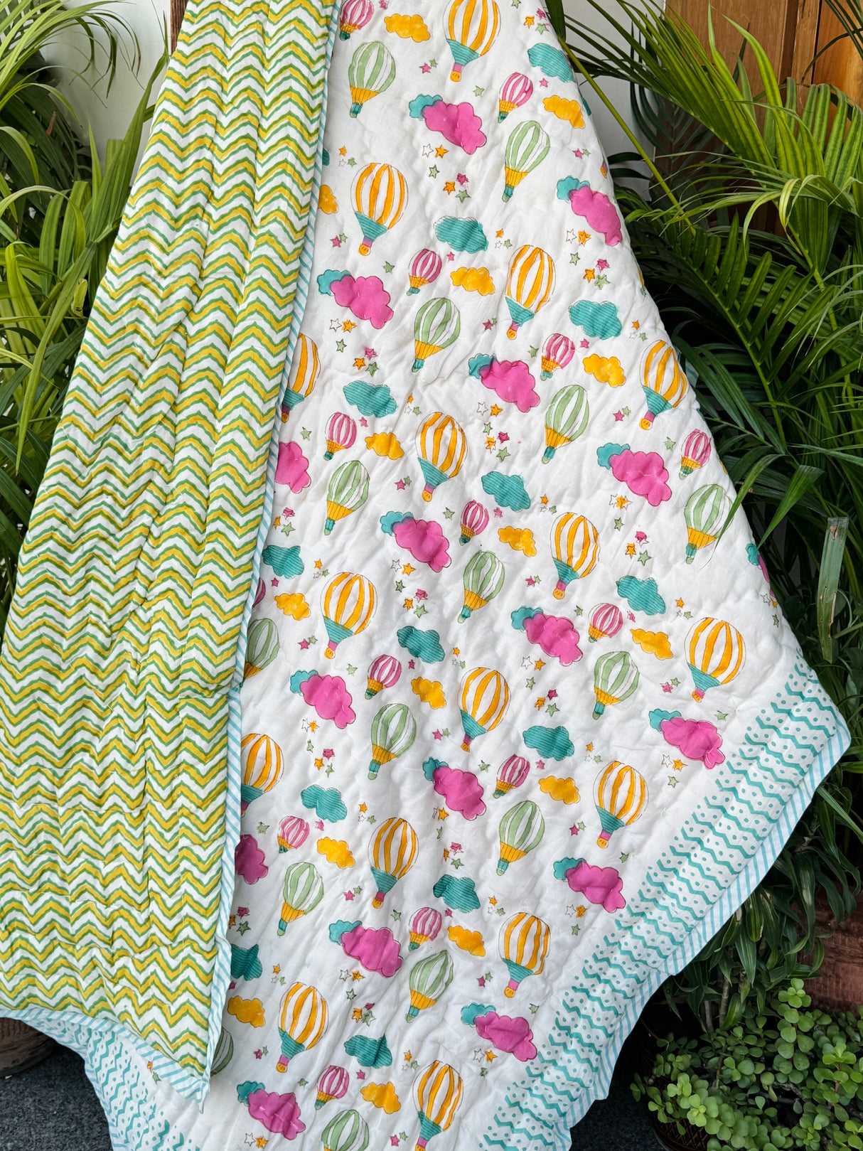 Hot Air Balloon Blockprint Kids Quilt