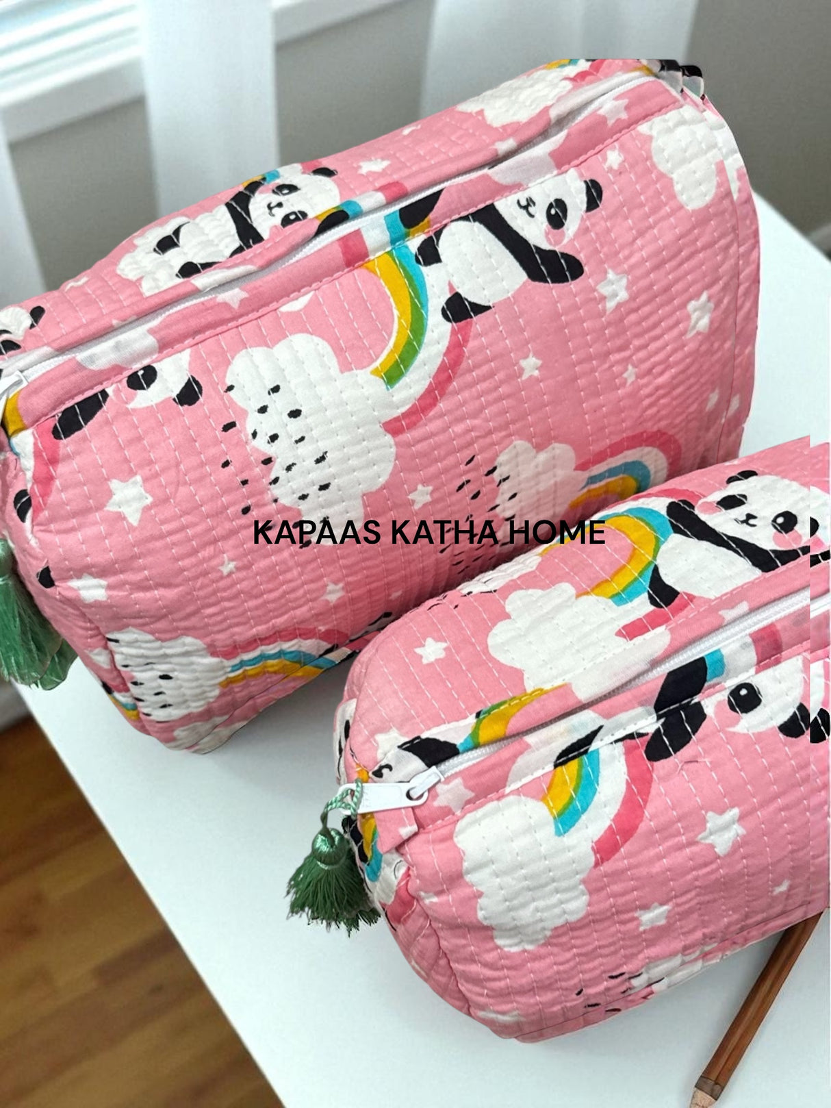 Peach Panda Set of 2 Pouches (medium and small)