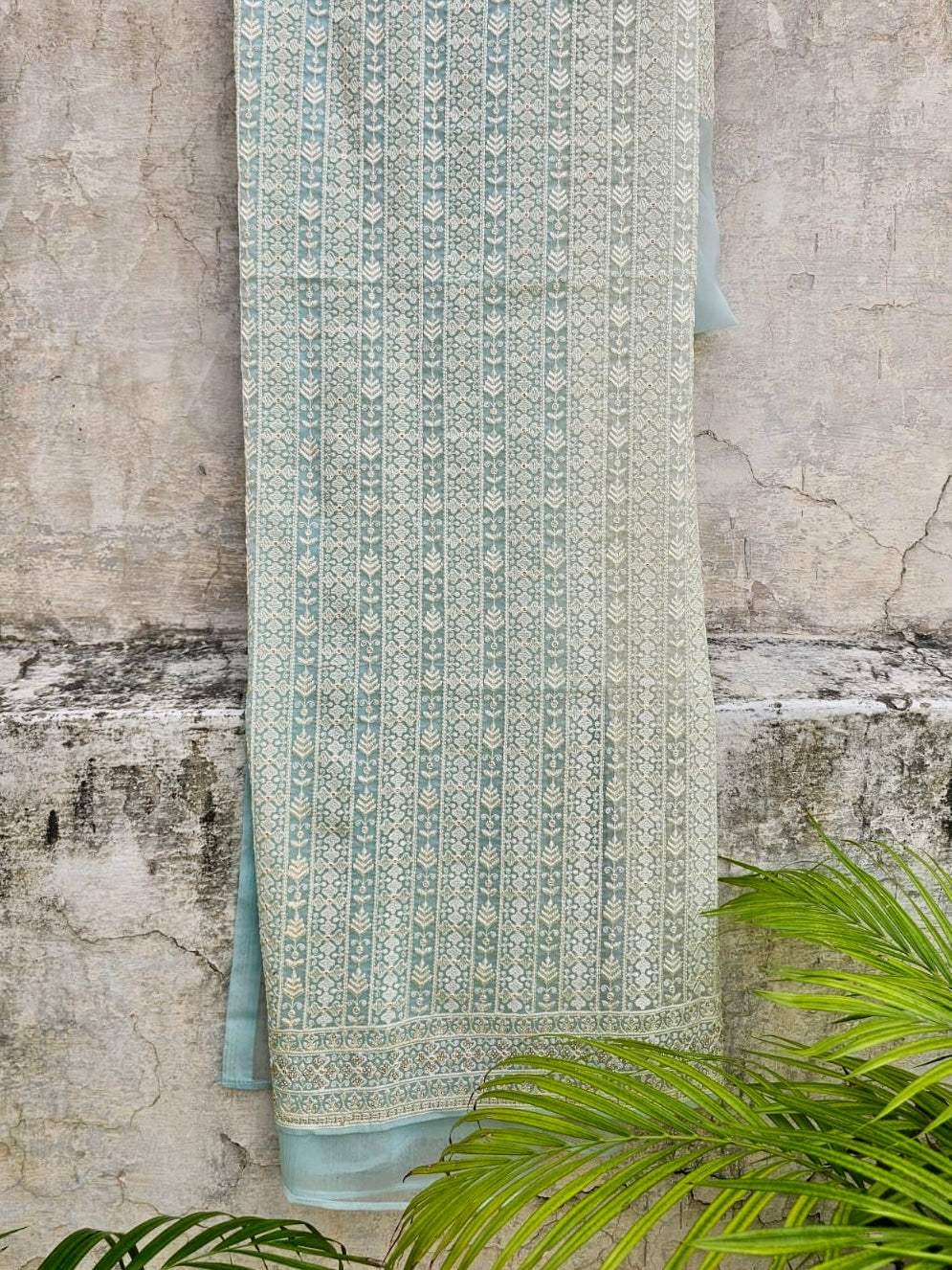 Festive 3 Piece Organza Unstitched Suit Set in Sea Green Colour