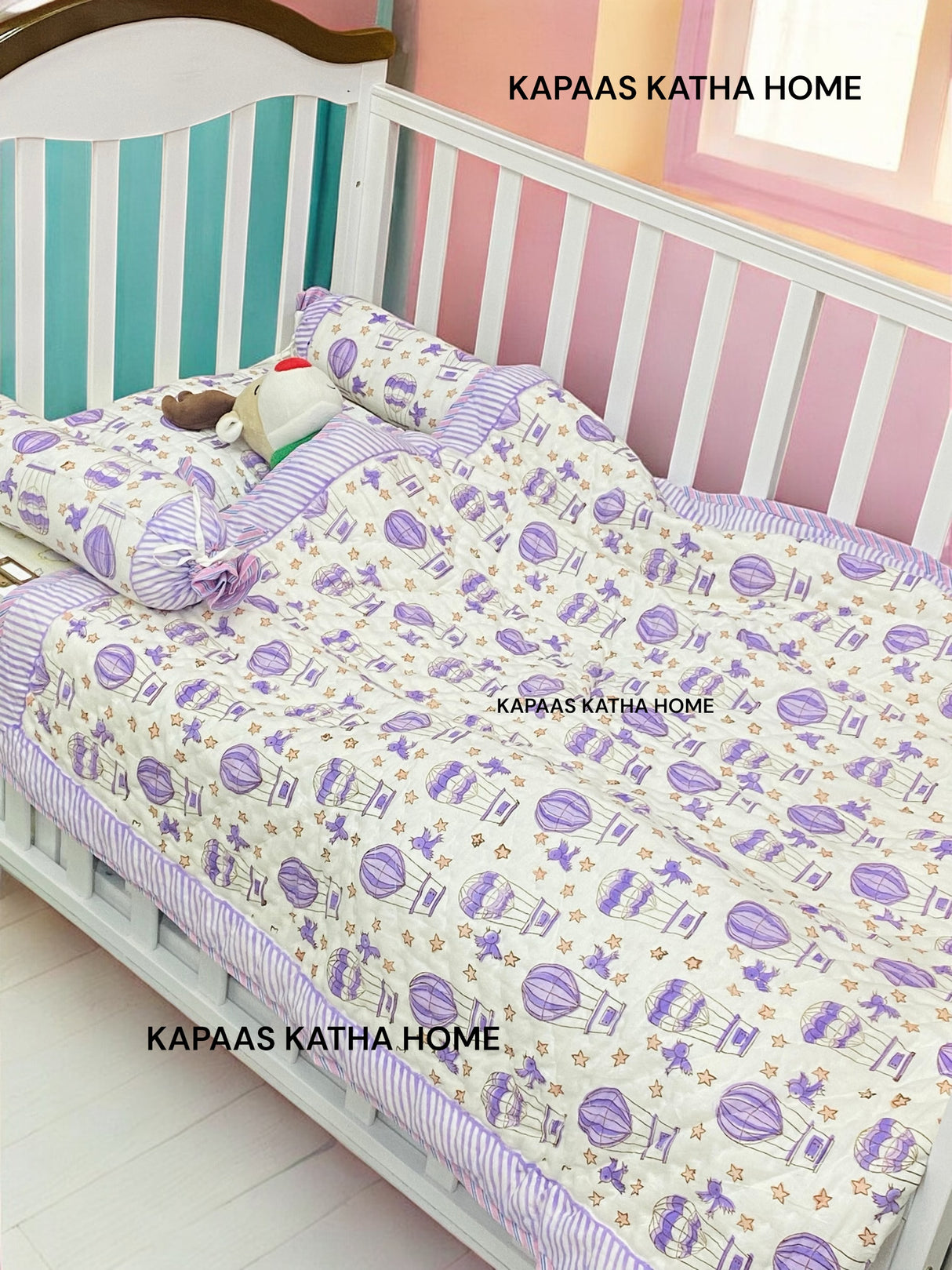 Hot Air Balloon- Baby Cot Bedding (quilt, pillow, bolsters)