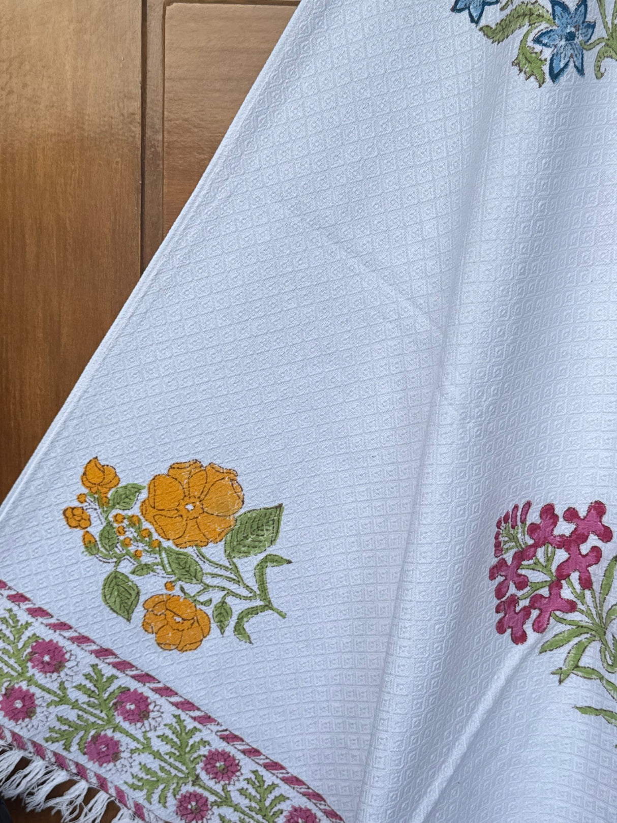 Pretty Floral Blockprint Soft Cotton Towel– Cotton Jacquard Weave