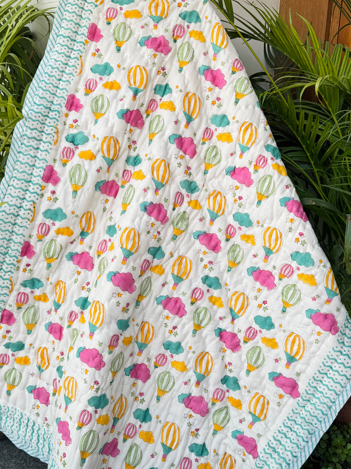 Hot Air Balloon Blockprint Kids Quilt