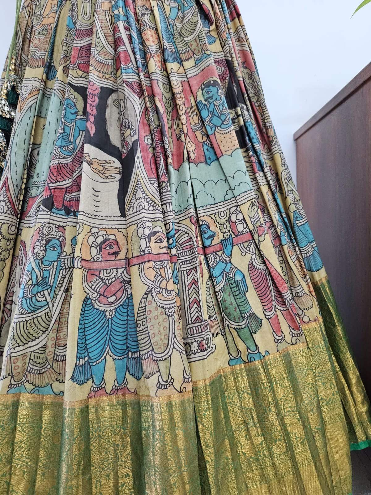 Green Limited Edition Kanchi Pattu Kalamkari Lehenga