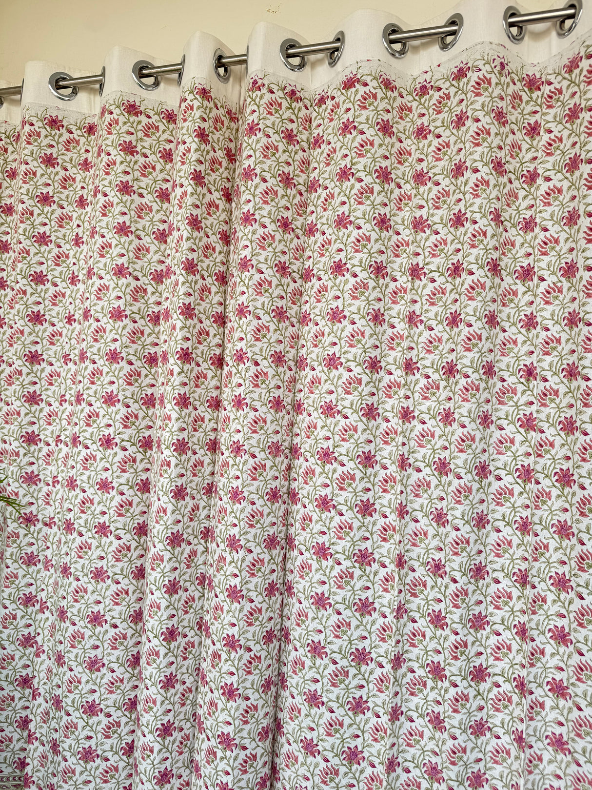 Pair of Elegant Blockprint Cotton Curtains (Set of 2)