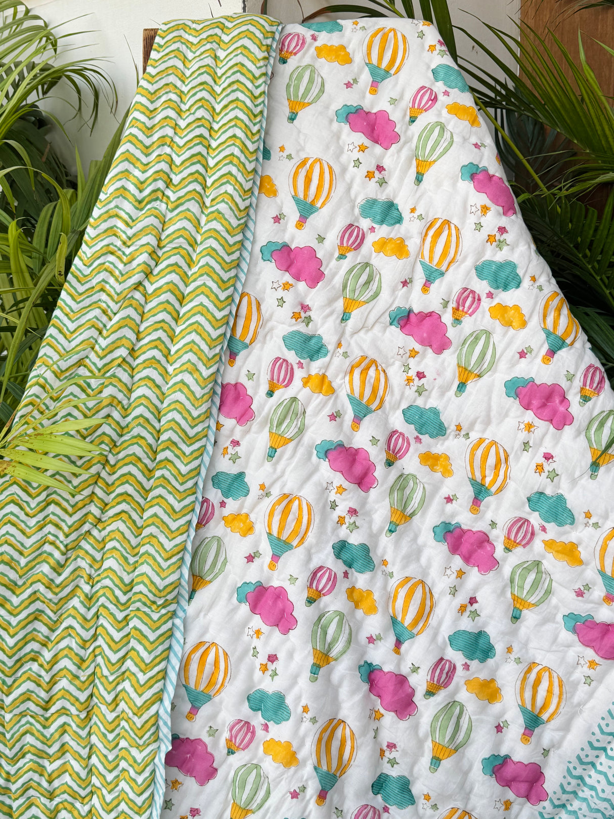 Hot Air Balloon Blockprint Kids Quilt